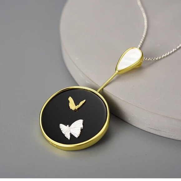 Artisan Handmade Natural Agate Butterfly 925 Silver The Zair Necklace - Picture 4 of 6